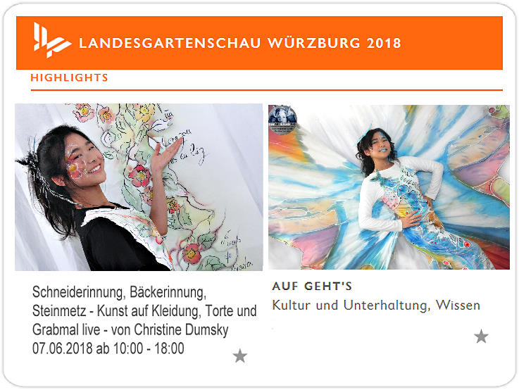 Christine Dumbsky - livemalerei, messekünstlerin, für Schneiderinnung, Steinmetz- und Bäckerinnung tätig auf der Landesgartenschau Würzburg